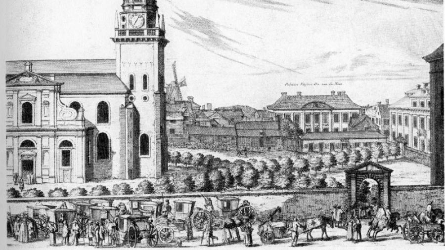 1691 Maria kyrkogård med van der Nootska i bakgrunden